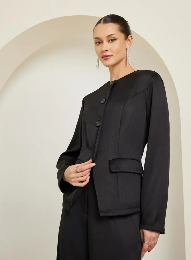 Styli Women Black Blazer and Wide Leg Pants Co-Ords